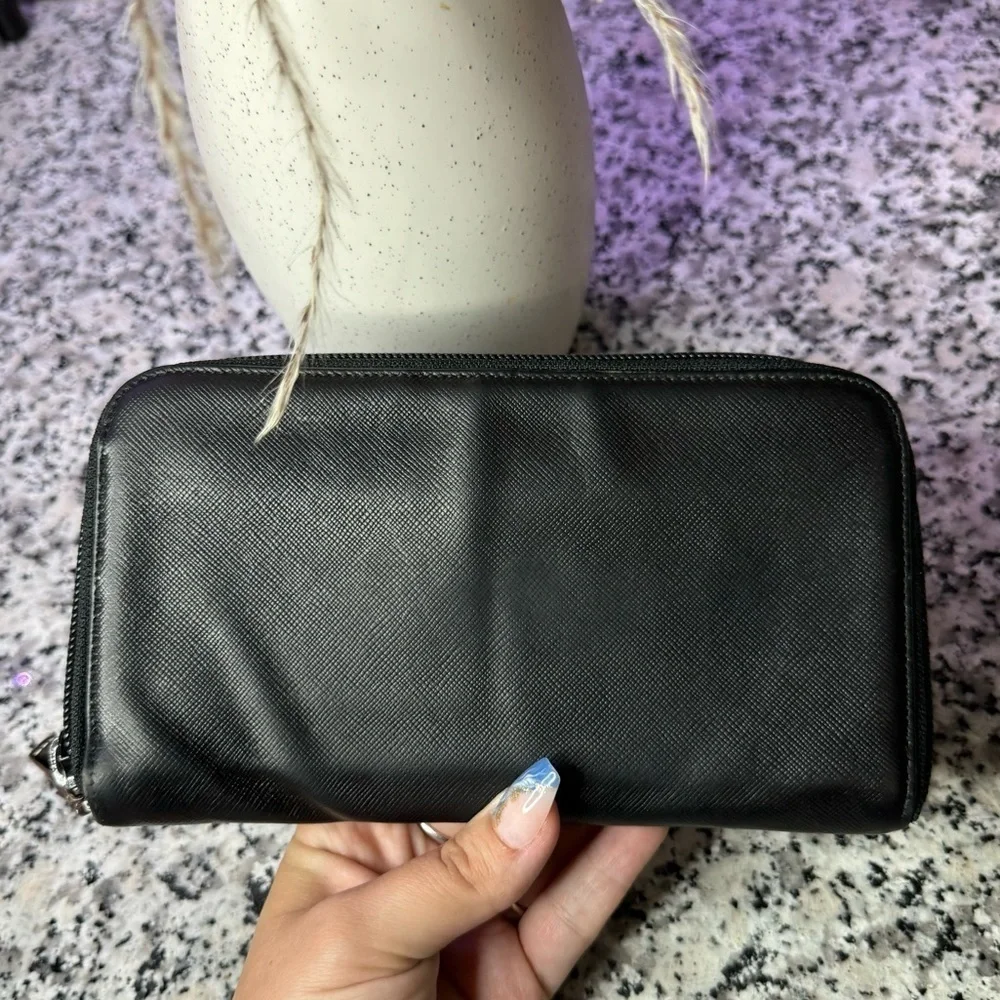 Prada | Black Zip Around Wallet Saffiano Leather Long